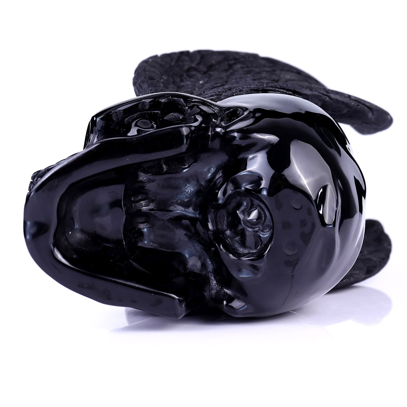 Unique 7.1" Black Obsidian Hand Carved Crystal Realistic Skull Sculpture Crystallumi