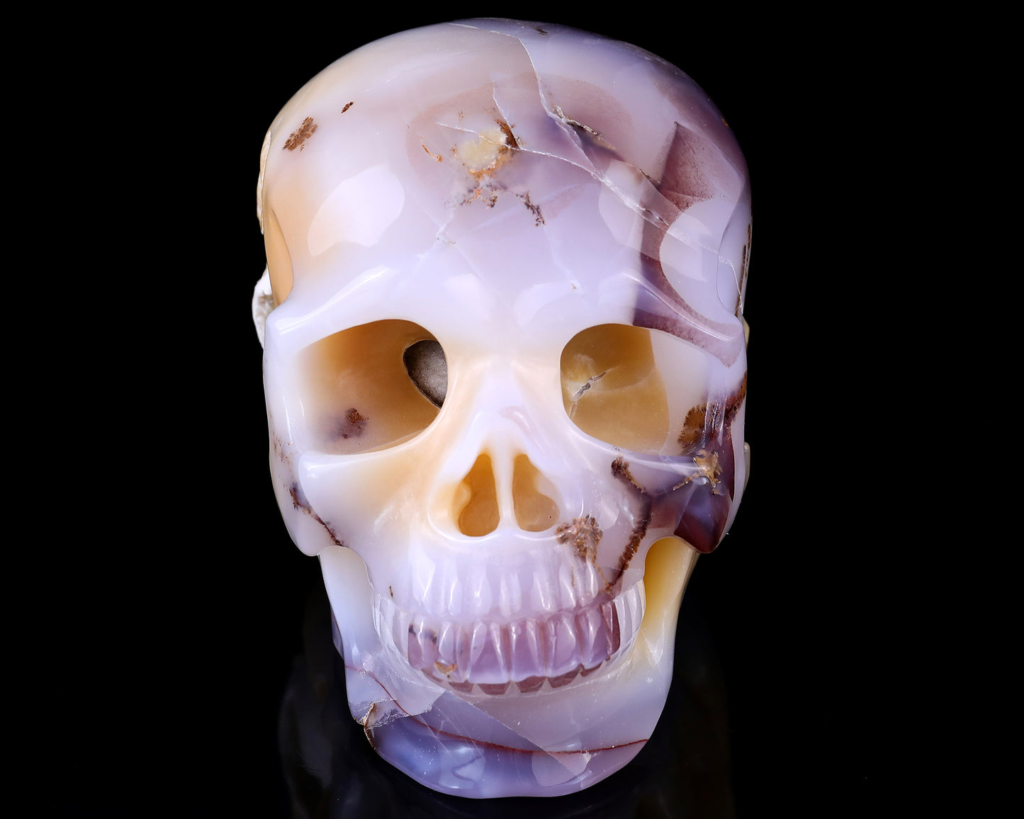 Unique 7.3" Blue Chalcedony Hand Carved Crystal Geode Skull Sculpture Crystallumi