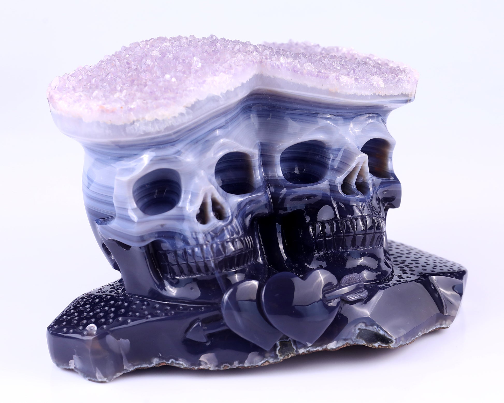 Unique 7.9"Amethyst Druse Agate Hand Carved Crystal Skulls Sculpture Crystallumi