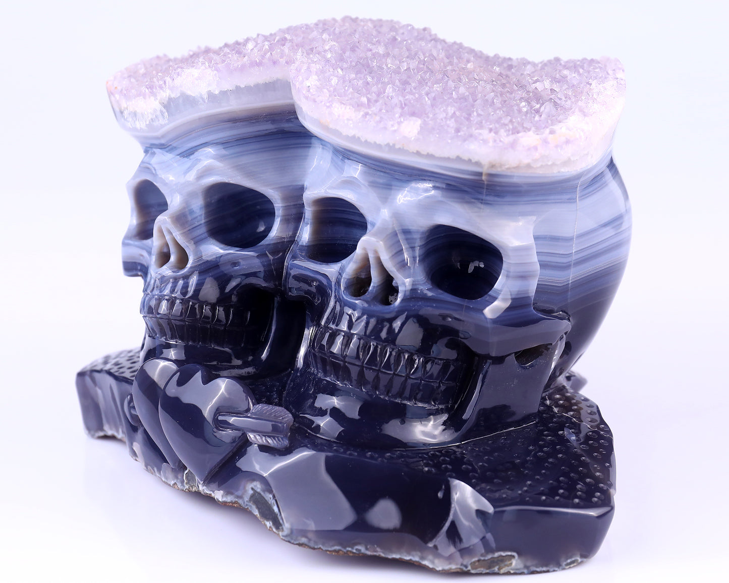 Unique 7.9"Amethyst Druse Agate Hand Carved Crystal Skulls Sculpture Crystallumi