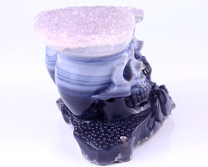 Unique 7.9"Amethyst Druse Agate Hand Carved Crystal Skulls Sculpture Crystallumi