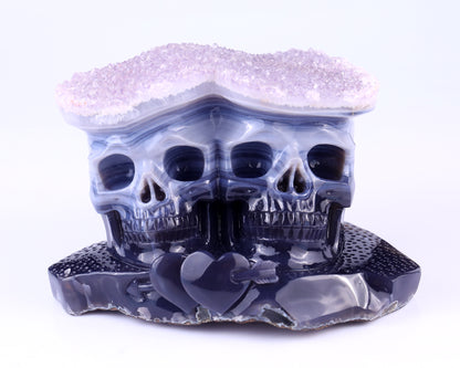 Unique 7.9"Amethyst Druse Agate Hand Carved Crystal Skulls Sculpture Crystallumi