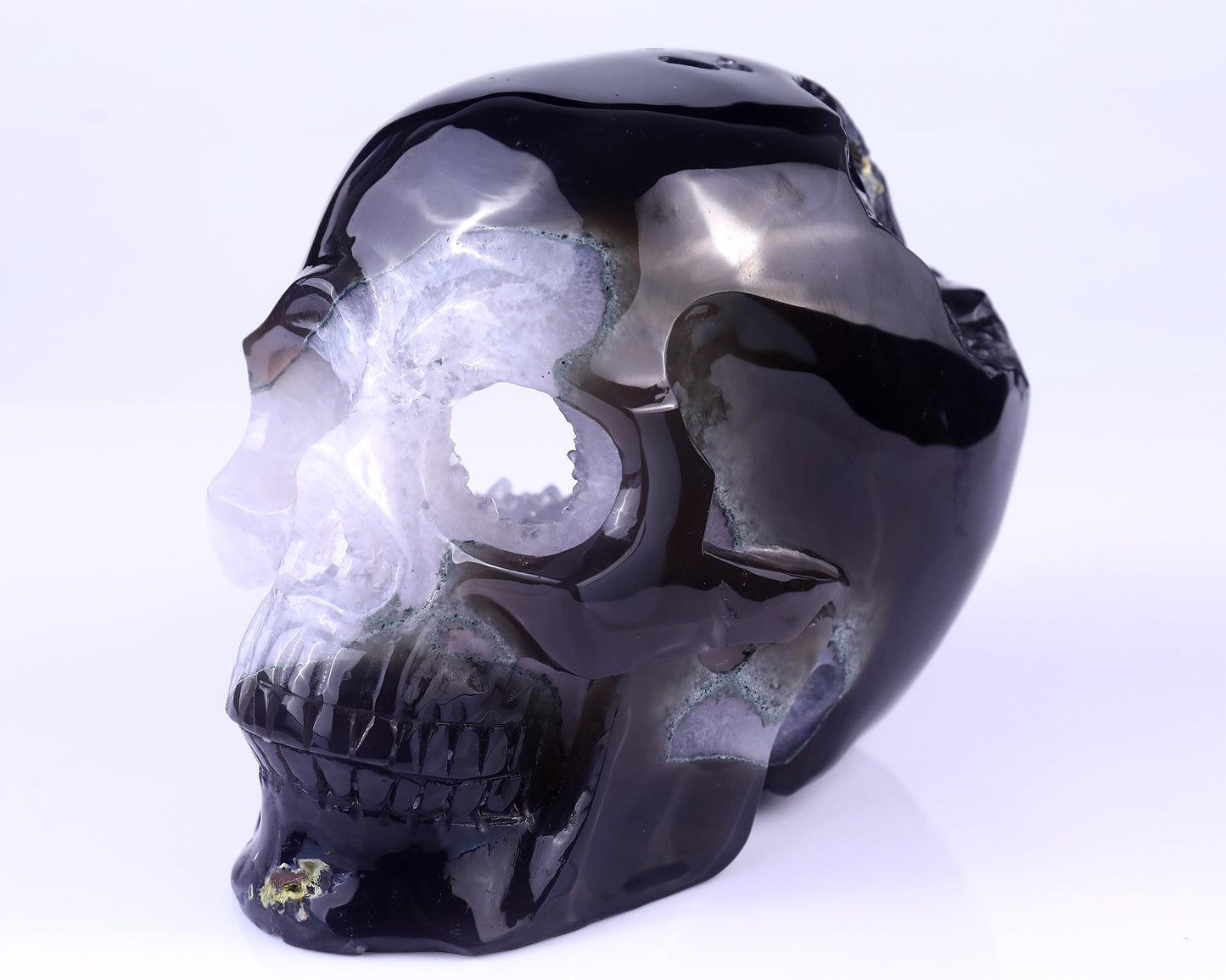 Unique 7.9" Geode Agate Hand Carved Crystal Geode Skull Sculpture Crystallumi