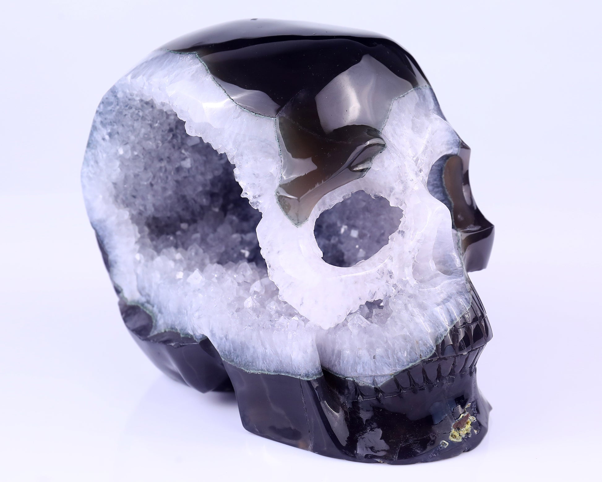 Unique 7.9" Geode Agate Hand Carved Crystal Geode Skull Sculpture Crystallumi