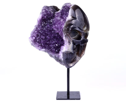 Unique 9.1" Amethyst Geode Agate Hand Carved Crystal Geode Skull Sculpture Crystallumi