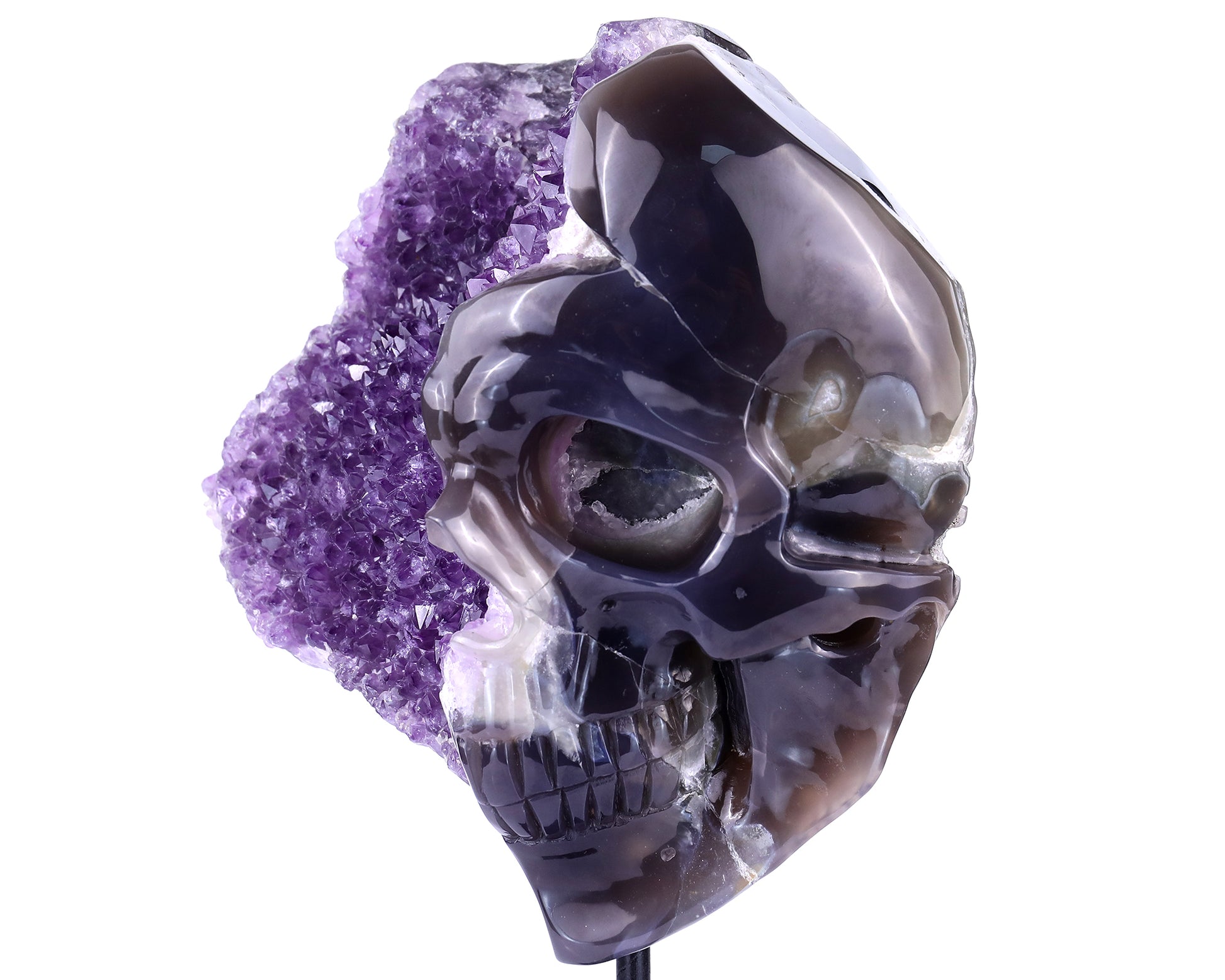 Unique 9.1" Amethyst Geode Agate Hand Carved Crystal Geode Skull Sculpture Crystallumi