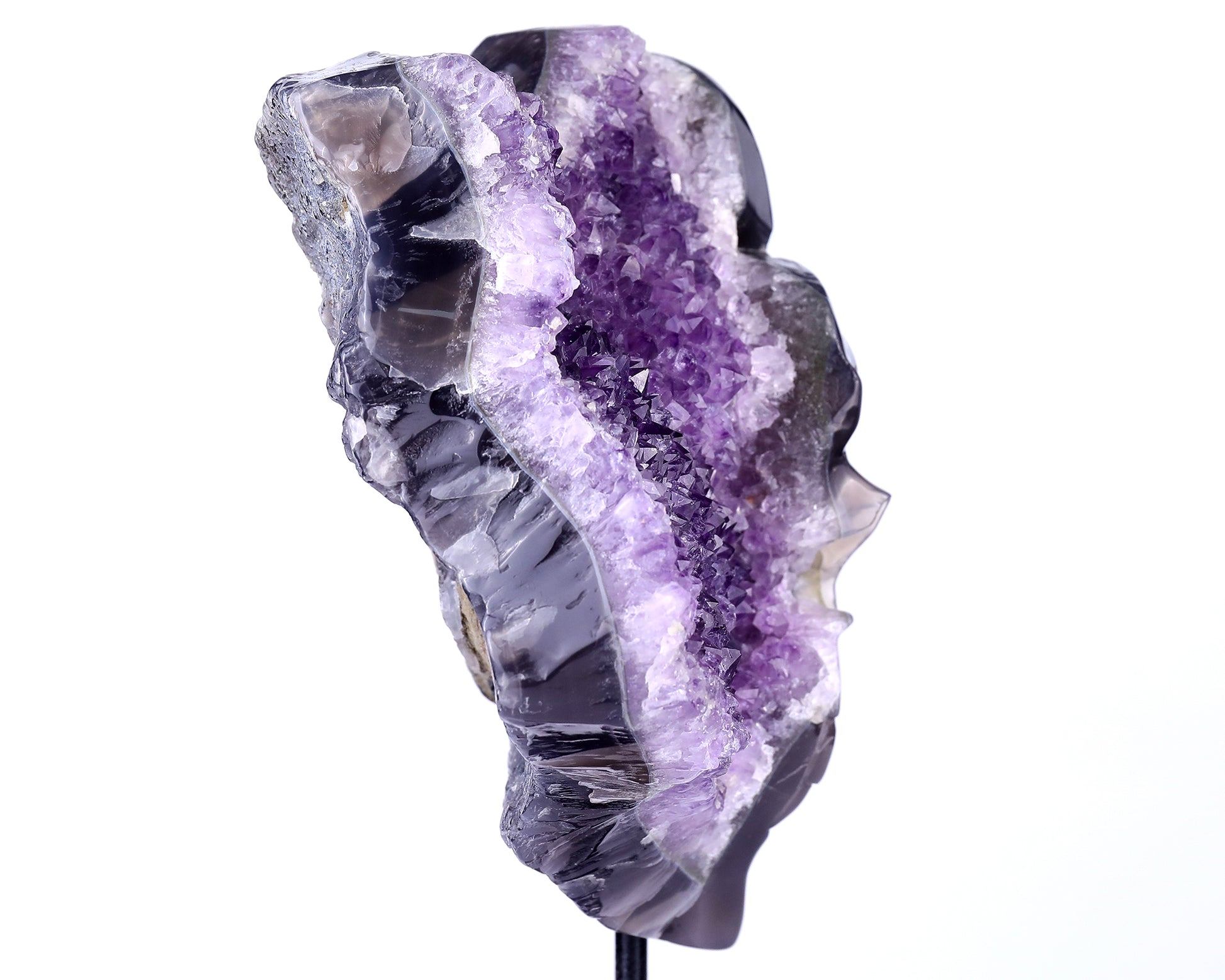 Unique 9.1" Amethyst Geode Agate Hand Carved Crystal Geode Skull Sculpture Crystallumi