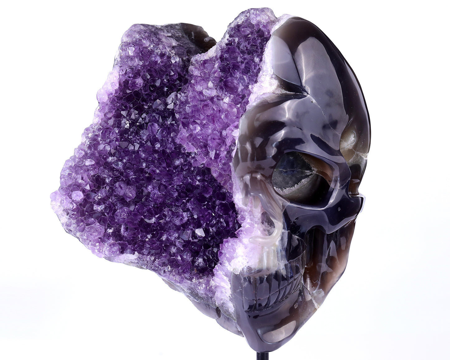 Unique 9.1" Amethyst Geode Agate Hand Carved Crystal Geode Skull Sculpture Crystallumi