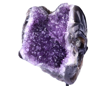 Unique 9.1" Amethyst Geode Agate Hand Carved Crystal Geode Skull Sculpture Crystallumi