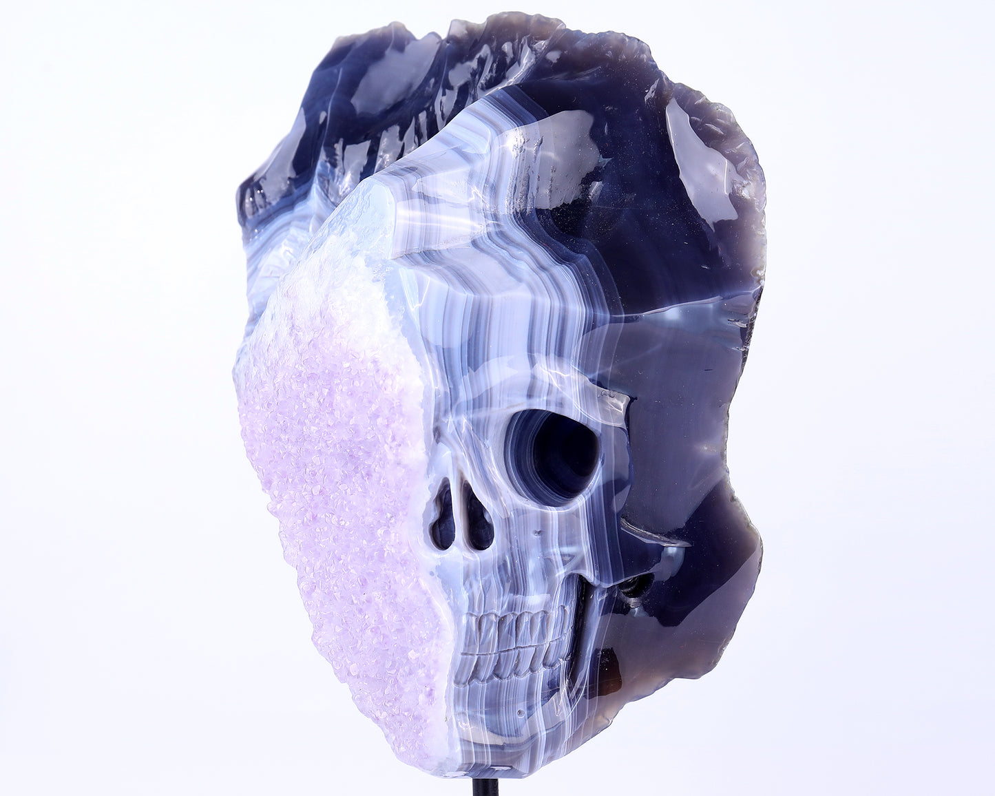 Unique 9.8" Amethyst Geode Agate Hand Carved Crystal Geode Skull Sculpture Crystallumi