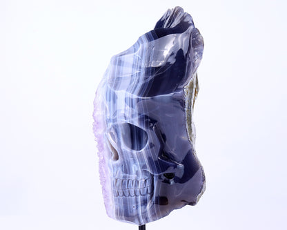 Unique 9.8" Amethyst Geode Agate Hand Carved Crystal Geode Skull Sculpture Crystallumi