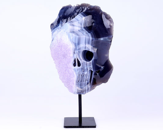 Unique 9.8" Amethyst Geode Agate Hand Carved Crystal Geode Skull Sculpture Crystallumi