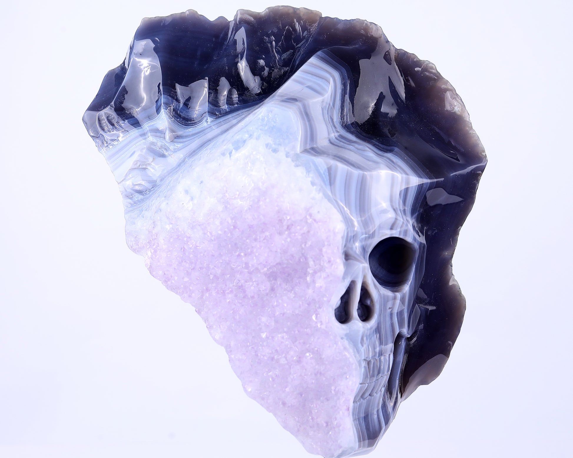 Unique 9.8" Amethyst Geode Agate Hand Carved Crystal Geode Skull Sculpture Crystallumi