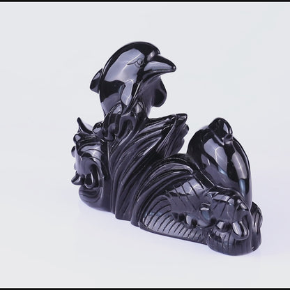 8.5" Black Obsidian Hand Carved Crystal Dolphins Sculpture