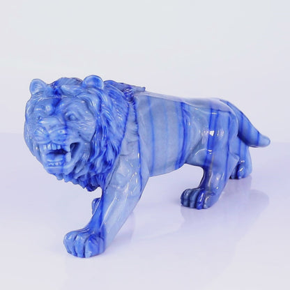 13.8" Blue Aventurine Hand Carved Crystal Lion Sculpture