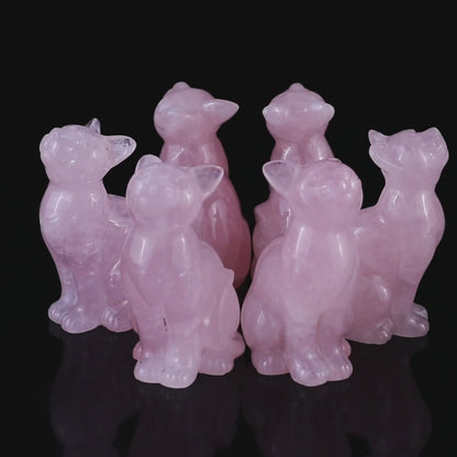 3.0" Rose Quartz Hand Carved Crystal Cat Sculpture