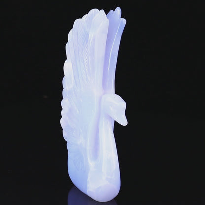 7.1"  Blue Chalcedony Hand Carved Crystal Swan Sculpture