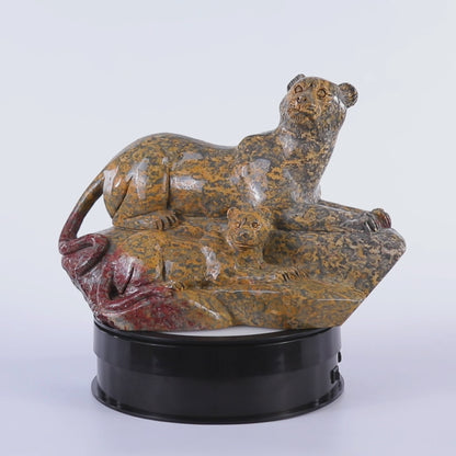 10.8" Leopard Skin Jasper Hand Carved Crystal Leopard Sculpture