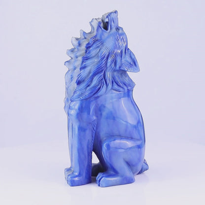 Amazing 10.4" Blue Aventurine Hand Carved Crystal Wolf Sculpture