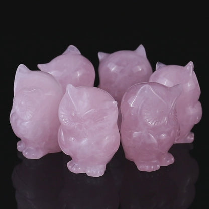 2.0" Rose Quartz Hand Carved Crystal Owl Sculpture