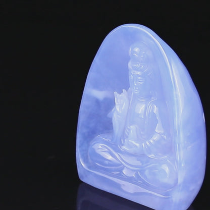 Amazing Gemstone 3.6" Blue Chalcedony Hand Carved Crystal Kwan-yin Sculpture