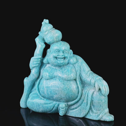 7.1" Amazonite Hand Carved Crystal Buddha Sculpture