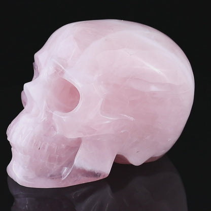 7.6" Rose Quartz Hand Carved Crystal Realistic Skull Sculpture