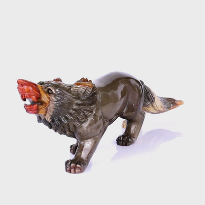 13.8" Colorful Jasper Hand Carved Crystal Wolf Sculpture