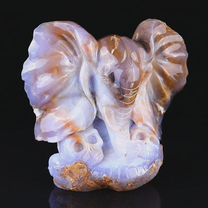 10.2" Chalcedony Hand Carved Crystal Elephant Head and Skull Sculpture