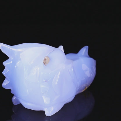 4.8" Blue Chalcedony Hand Carved Crystal Dragon Skull Sculpture