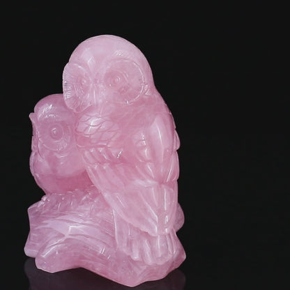 5.3" Rose Quartz Hand Carved Crystal Owls Sculpture