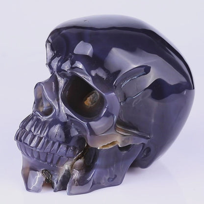 Unique 6.1" Geode Agate Hand Carved Crystal Geode Skull Sculpture