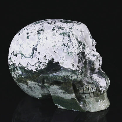 7.3" Moss Agate Hand Carved Crystal Realistic Skull Sculpture