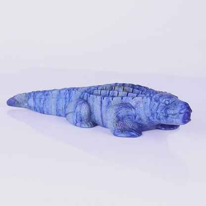 12.2" Blue Aventurine Hand Carved Crystal Crocodile Sculpture