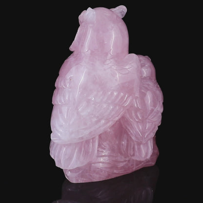 6.1" Rose Quartz Hand Carved Crystal Owls Sculpture