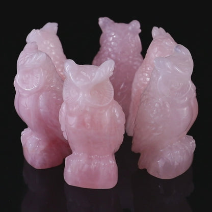 3.1" Rose Quartz Hand Carved Crystal Owl Sculpture