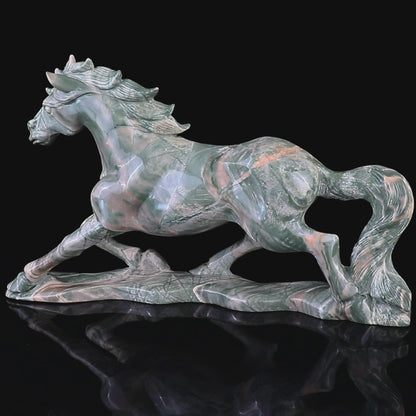 Amazing 11.6" Jiulong Jade Hand Carved Crystal Horse Sculpture