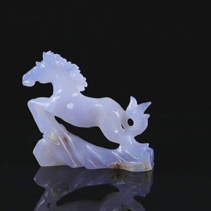 5.4" Blue Chalcedony Hand Carved Crystal Horse Sculpture