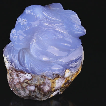 Amazing Gemstone 6.1" Blue Chalcedony Hand Carved Crystal Lion Head Sculpture