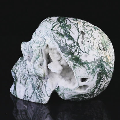 5.7" Moss Agate Hand Carved Crystal Realistic Skull Sculpture