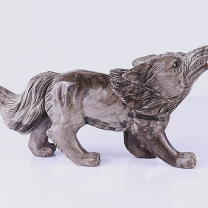 9.4" Colorful Jasper Hand Carved Crystal Wolf Sculpture