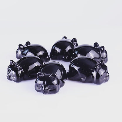 Natural Black Obsidian Hand Carved Crystal Panda Sculpture