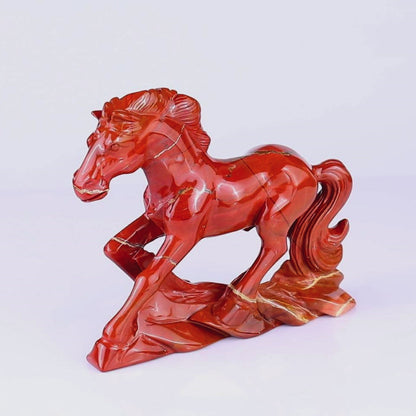 6.1" Red Jasper Hand Carved Crystal Horse Sculpture