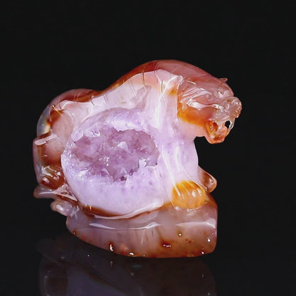 Amazing 5.6" Red Geode Agate Hand Carved Crystal Tiger Sculpture