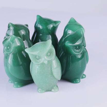 3.0" Green Aventurine Hand Carved Crystal Owl Sculpture