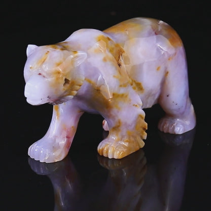 6.3" Chalcedony Hand Carved Crystal Polar Bear Sculpture