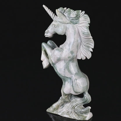 6.5" Jiulong Jade Hand Carved Crystal Unicorn Sculpture