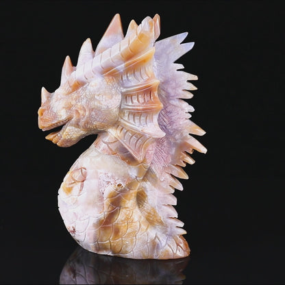 Amazing 9.8" Chalcedony Hand Carved Crystal Dragon Sculpture