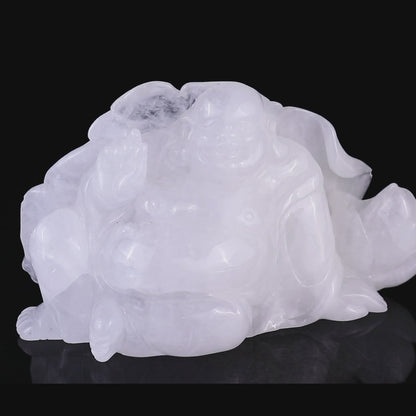 9.8" Angolan Quartz Hand Carved Crystal Buddha Sculpture