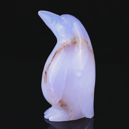 5.9" Blue Chalcedony Hand Carved Crystal Penguin Sculpture